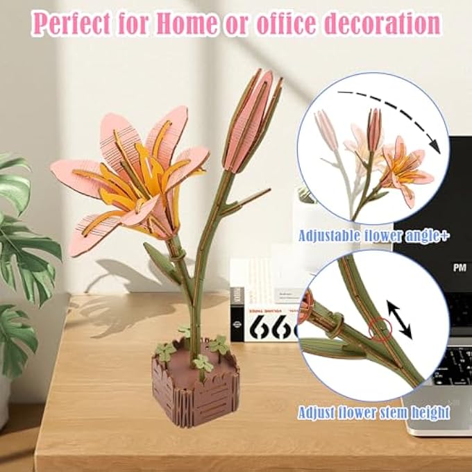 3D PUZZLE FLOWER WOODEN PUZZLE FOR ADULTS CHILDREN, DIY CRAFT PROJECT, HOME DECORATION, FLOWER MODEL KIT, ROMANTIC CRAFT SET, GIFTS FOR THEIR BIRTHDAY, VALENTINE'S DAY, MOTHER'S DAY - Image 4